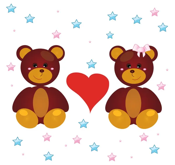 Çizgi film ayılarla aşk için tebrik kartları — Stok Vektör