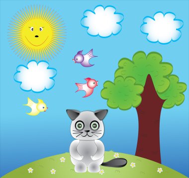 Cat and birds cartoon clip-art and illustration clipart