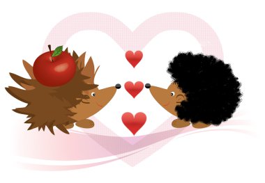 Hedgehog and apple Love Illustration for postcards or childrens clipart