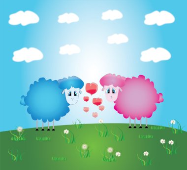 Lambs romance,greeting postcard and illustrations clipart