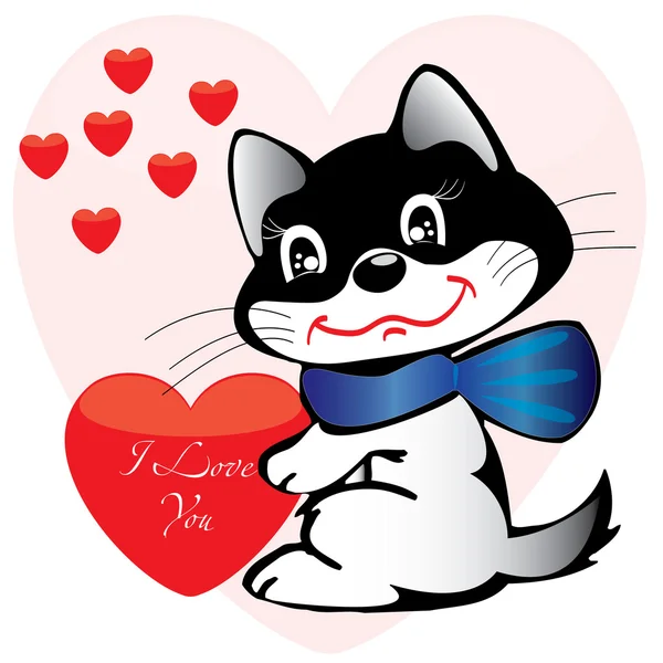 Gato e amor Cartão postal para dia dos namorados — Vetor de Stock