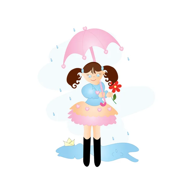 Boneca e guarda-chuva maravilhosa bela ilustração — Vetor de Stock