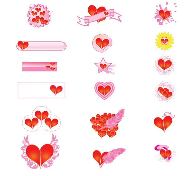 Hearts clipart Beautiful illustration and buttons — Stock Vector