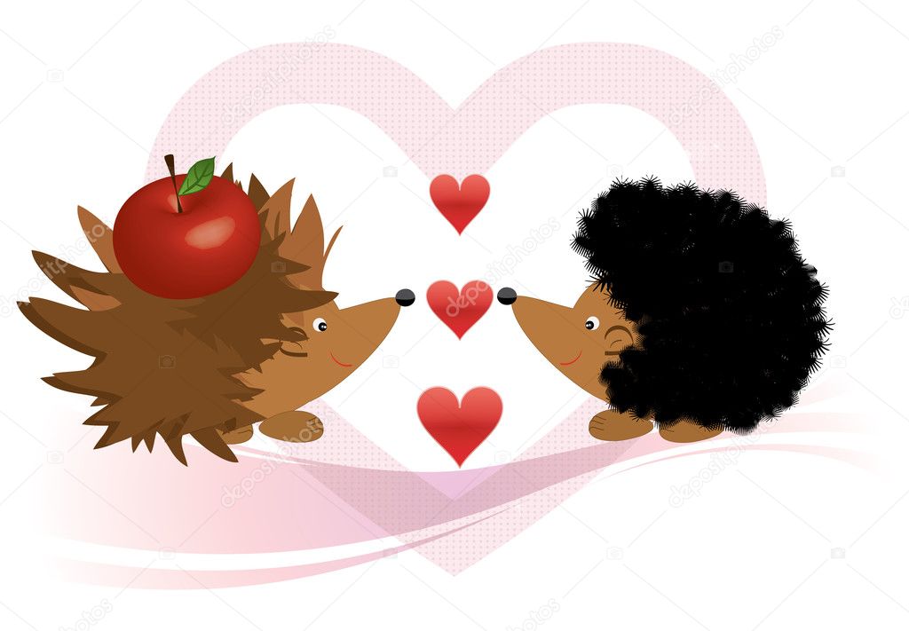 Hedgehog and apple Love Illustration for postcards or childrens