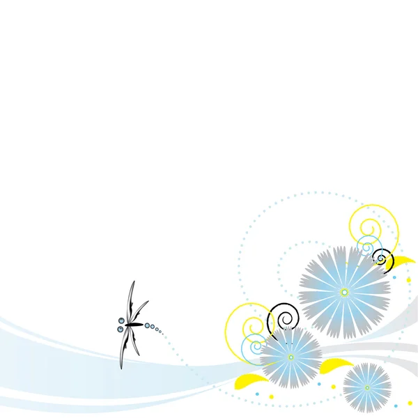 Dragonfly anf blommor illustration eller ram — Stock vektor