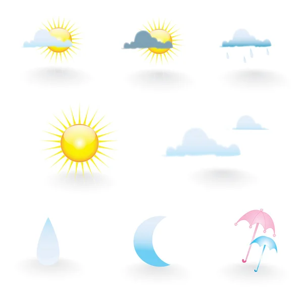 Zestaw ikon pogodowych (słońce, chmury, księżyc i itp) — Wektor stockowy