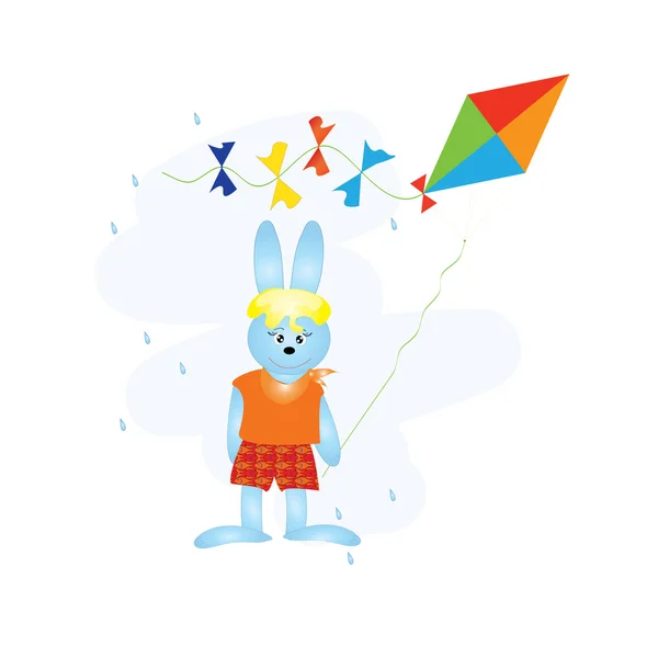 ウサギと子供のための凧の図 — ストックベクタ
