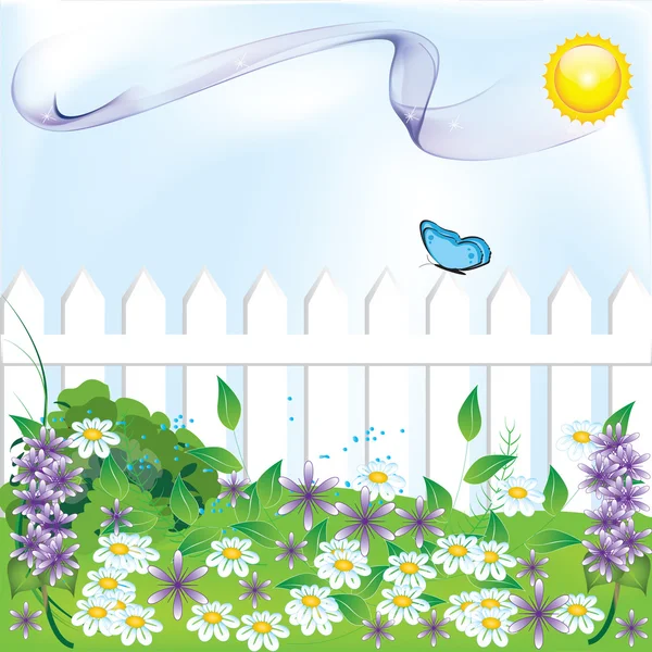 Schöne Illustration mit Blumen und Gras — Stockvektor