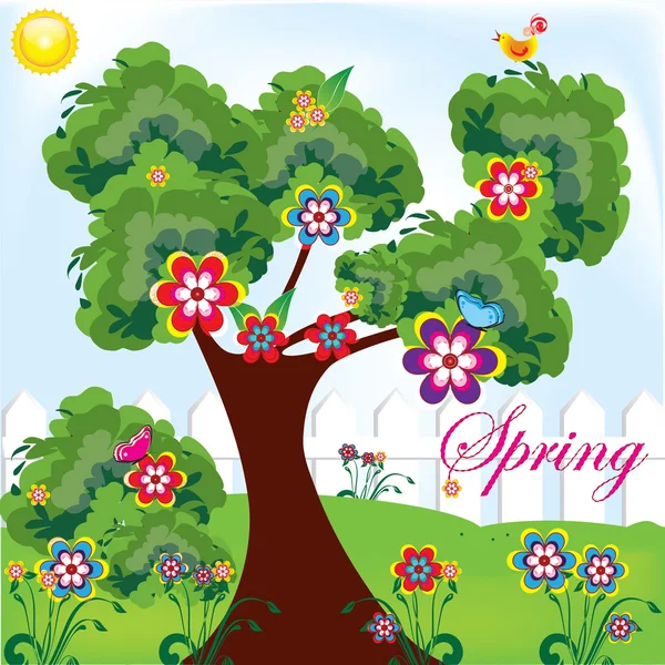 Primavera parque ilustração para seus cartões postais ou para sites e apresentação —  Vetores de Stock