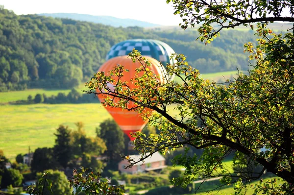 Balloons over the green fields — Stock Photo, Image