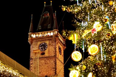 Christmas and New Year Eve atmosphere on Old Town Square in Prague clipart