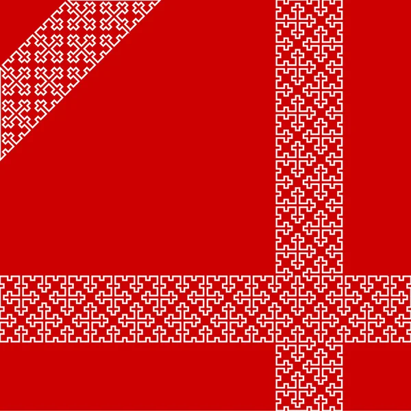 Bílá stuha s kříž ornament na červeném pozadí — Stockový vektor