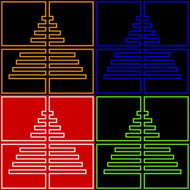 Set of quadripartite Christmas tree in Line Art and ArtLock style clipart