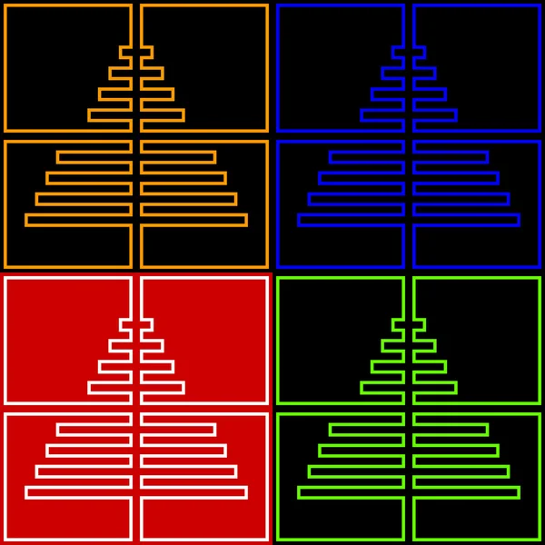 Set de árbol de Navidad cuadripartito en estilo Line Art y ArtLock — Archivo Imágenes Vectoriales