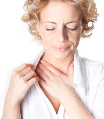 Woman who has chest pain clipart