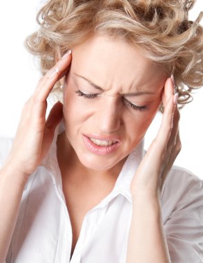 Young woman with a painful headache clipart