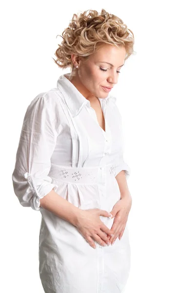 Young woman touching her stomach — Stock Photo, Image