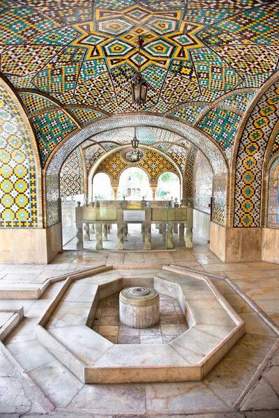 Mosaic wall and marble fountain of Golestan palace, Tehran