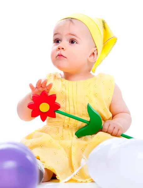 Cute Baby with red flower — Stock Photo, Image