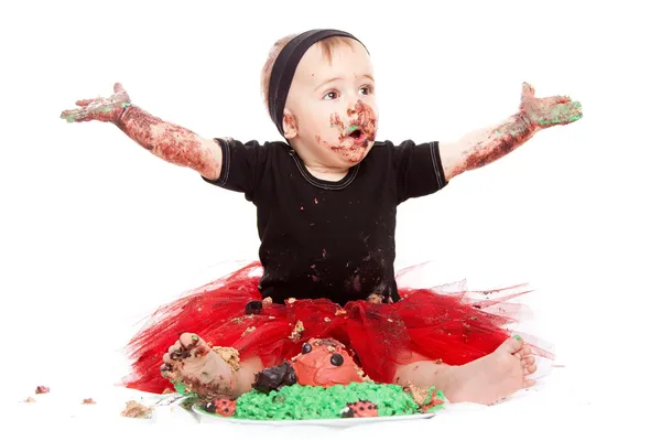 Aranyos baba és torta — Stock Fotó