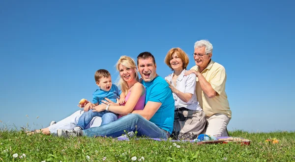 Happy family on picnic in park — Stok fotoğraf