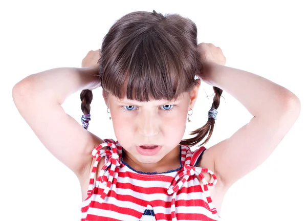 Upset little girl with pigtails — Stock Photo, Image