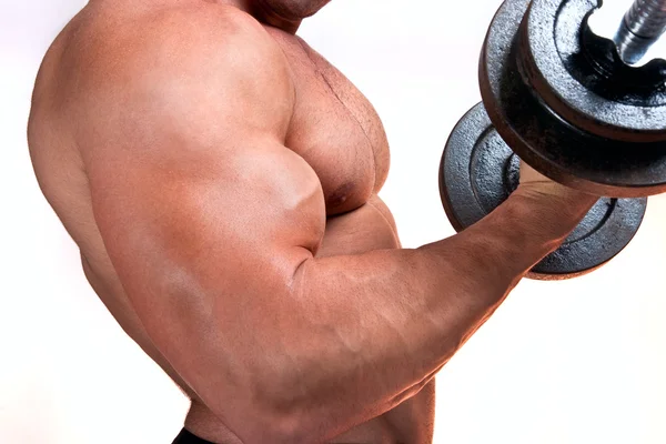 Man with a bar weights in hands training — Stock Photo, Image