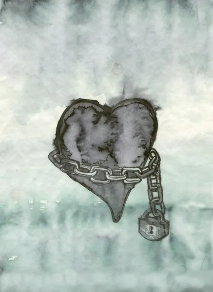 Καρδιά κλειδωμένο με αλυσίδα — Φωτογραφία Αρχείου