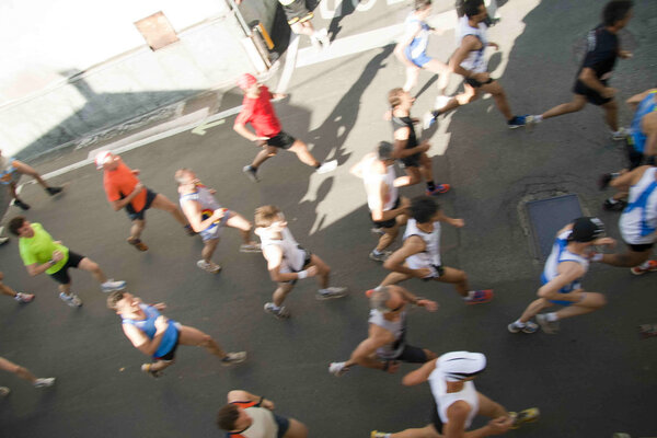 Vaprio d'Agogna, Italy - may 29 2011: view from above of runners at the walking race 