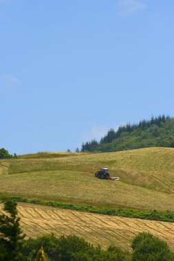 Tractor in a field over a hill clipart