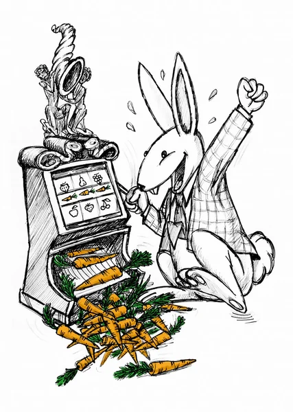 Lucky rabbit winning carrots — Stock Photo, Image
