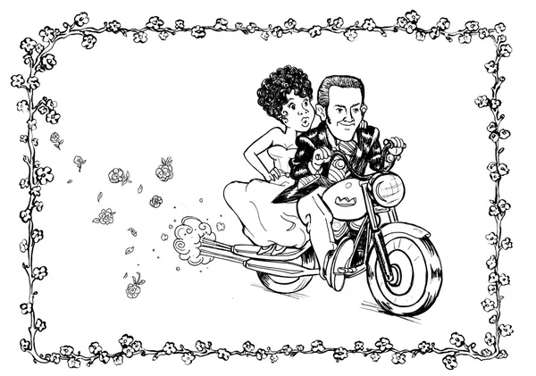Brudgummen bruden motorcykel — Stockfoto
