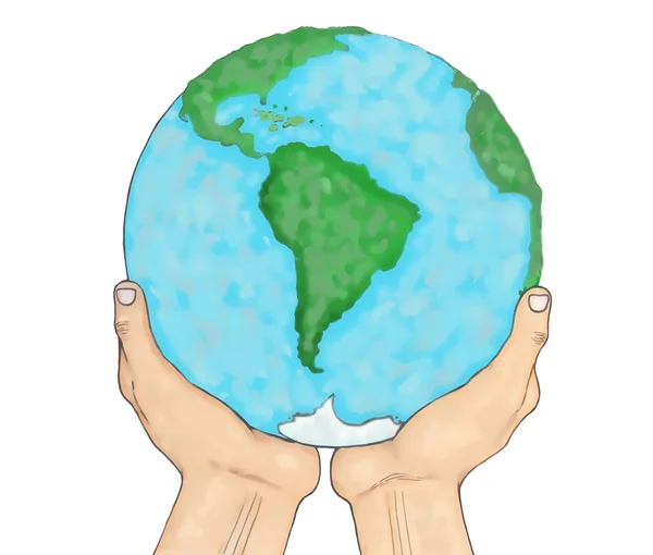 Hands holding planet earth isolated over white — Stock Photo, Image