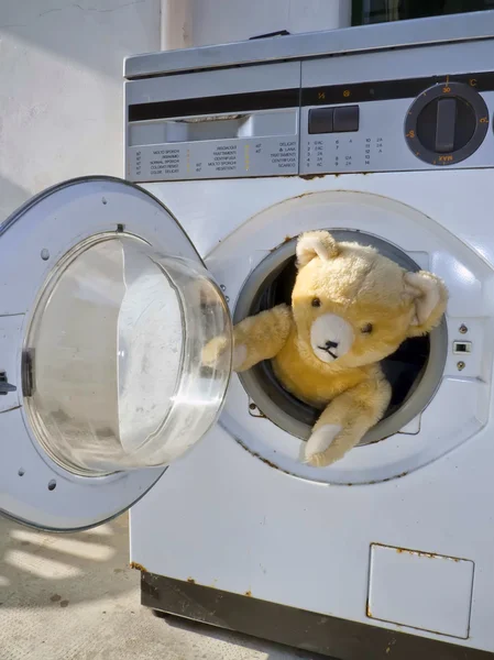 Máquina de lavar ursinho de pelúcia — Fotografia de Stock