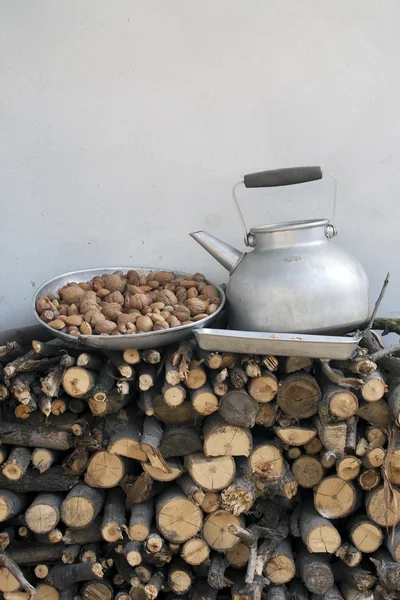 Old Pot with nuts — Stock Photo, Image
