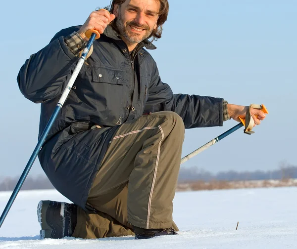 Nordic walking w zimie — Zdjęcie stockowe