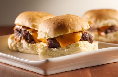 Mini burger sliders shot with selective focus clipart