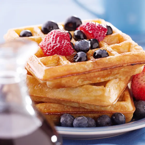 Blueberry waffles with strawberries — Stock Photo, Image