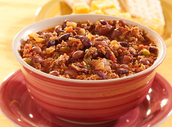 Mísu chili fazole a hovězí maso — Stock fotografie