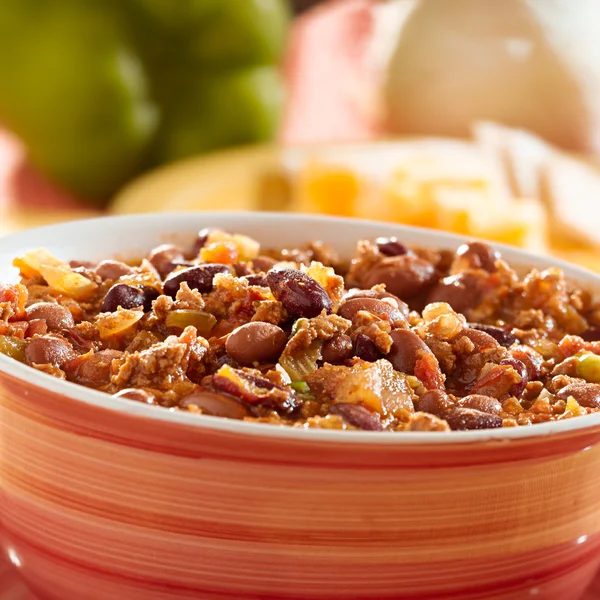 Bowl of chili with beans and beef — Stock Photo, Image