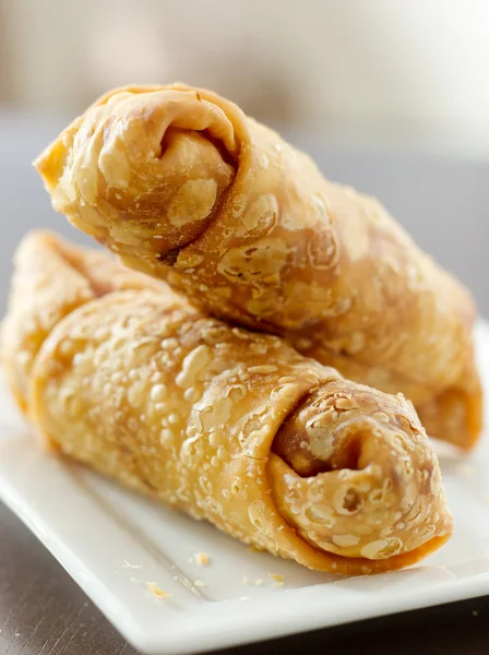 Two egg rolls stacked on top of each other — Stock Photo, Image