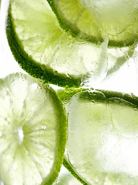 Lime slices in ice macro — Stock Photo, Image