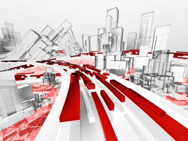 Ciudad de tecnología futura abstracta con Wireframe —  Fotos de Stock