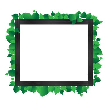 Black wooden frame with green leaves clipart