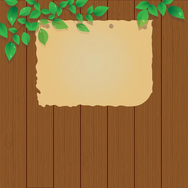 Vieux papier sur la clôture en bois, signe — Image vectorielle
