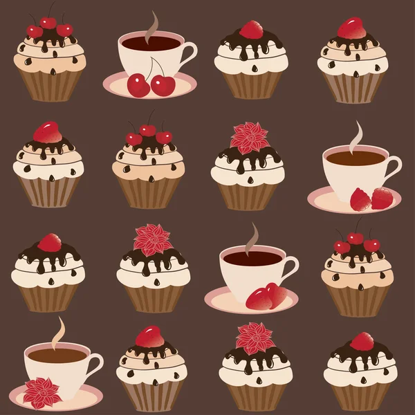 Un ensemble de tasses et de gâteaux — Image vectorielle