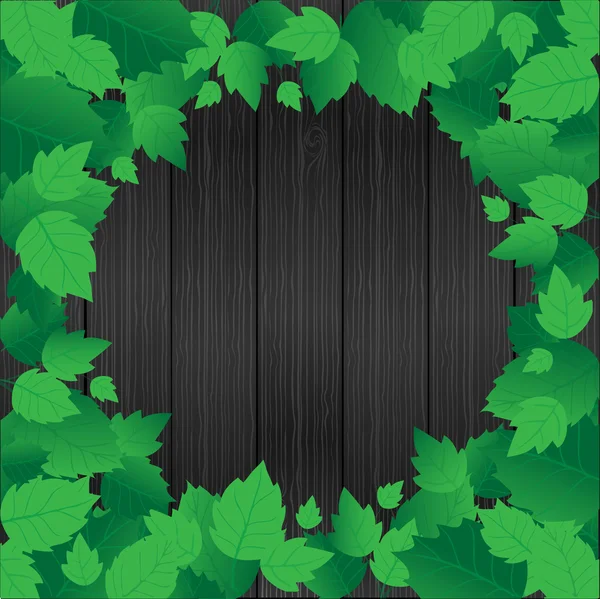 Verse groene bladeren en hout, frame — Stockvector