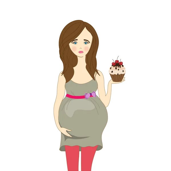 Pregnant woman with cake. Concept of healthy food. — Stock Vector