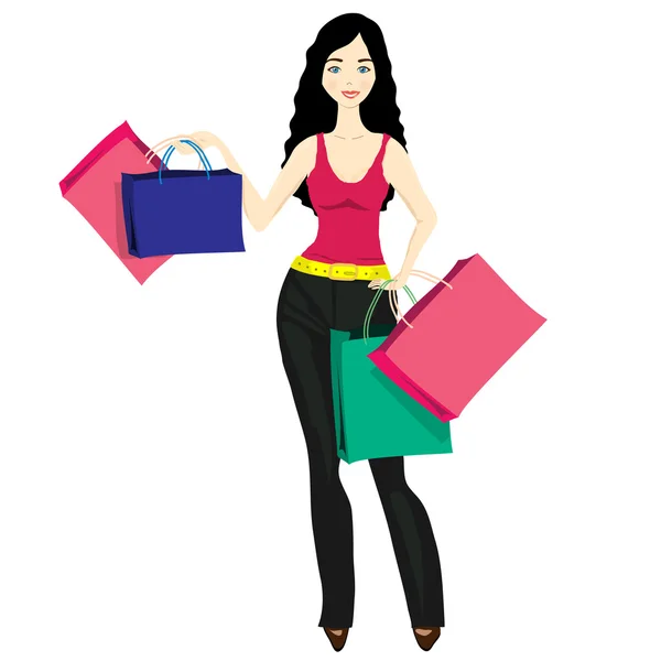 Smiling young woman with shopping bags. — Stock Vector