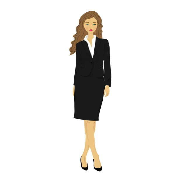 Affärskvinna bär, stående framför vit bakgrund. — Stock vektor